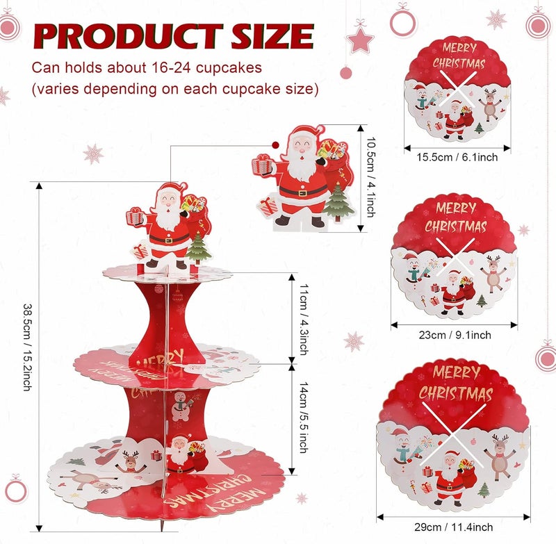 Ufurty 3-Tier Santa Claus Christmas Cupcake Stand - Image 3